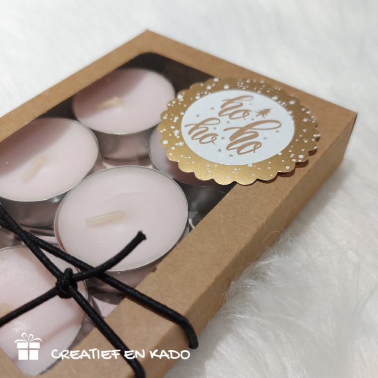 kraftdoosje met venster, 13,2x9,5x2 cm, inpakken kerst, inpakinspiratie, kadosticker hohoho