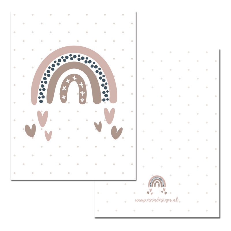 mini kaart rainbow roze, wenskaartje regenboog, unicorn