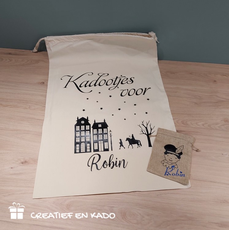 Sinterklaas zak met naam, kadootjes zak Sinterklaas