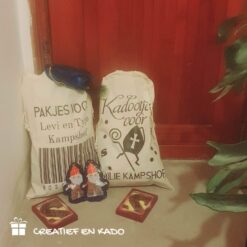 Sinterklaas zak met naam, Sinterklaas zak streepjescode, Zak pakjesavond, Sinterklaas inpakken
