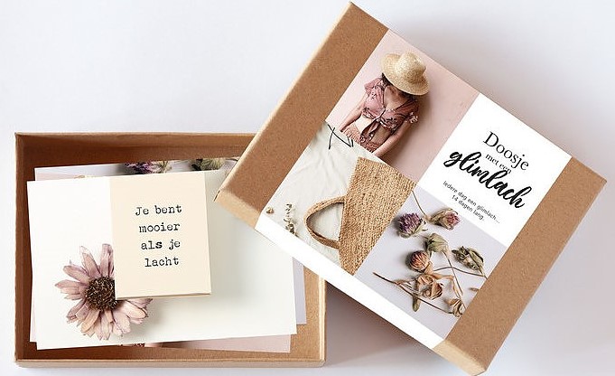 doosje minikaartjes glimlach positive life, doosje met een glimlach positive life, kadodoosje mini kaartjes