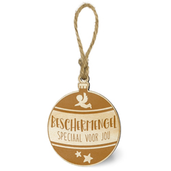 houten kerstbal beschermengel, beschermengel speciaal voor jou, houten kerstdeco, kerstcadeautjes