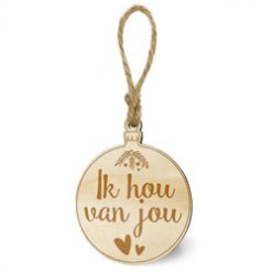 houten kerstbal ik hou van jou, kerstliefde, kersbal liefde, kerstdeco