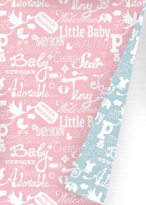 inpakpapier baby roze en blauw, kadopapier baby, cadeaupapier baby, baby geboren, kraamcadeau inpakken