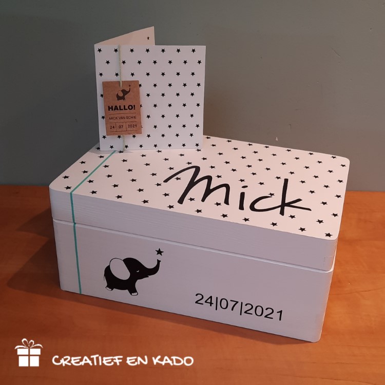 houten kado kist geboorte, kraamkado met naam