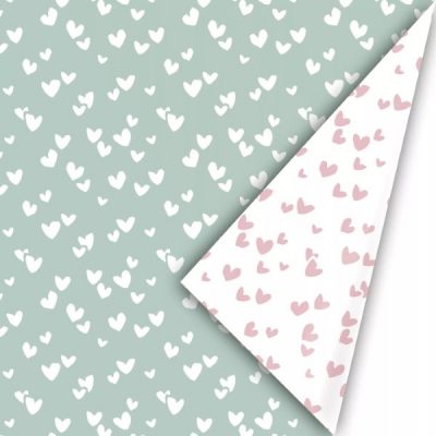 kadopapier solo hearts mint, inpakpapier solo hearts mint/pink, inpakken, cadeau papier, printje van de week
