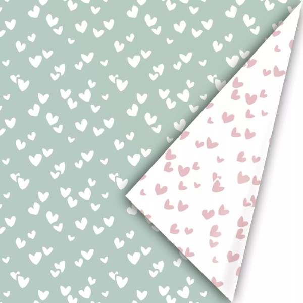 kadopapier solo hearts mint, inpakpapier solo hearts mint/pink, inpakken, cadeau papier, printje van de week