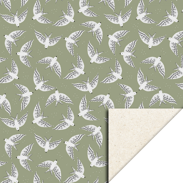 kadopapier birds old green, inpakpapier birds old green, inpakken