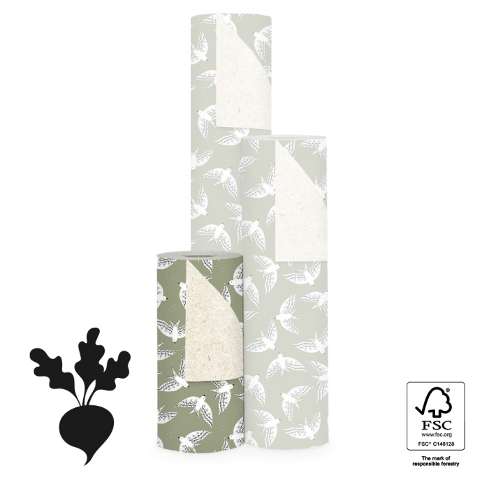 kadopapier birds old green, inpakpapier birds rol