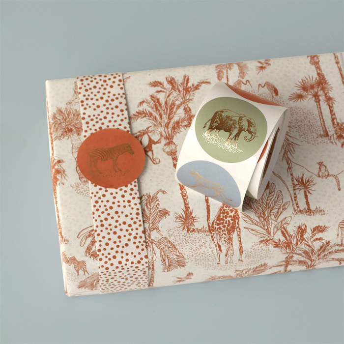 kadopapier vintage jungle, kadostickers jungle, inpakinspiratie