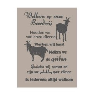 tekstbord welkom op onze boerderij geiten, tekstbord geitenboerderij, tekstbord werk