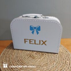 kinderkoffertje met naam, koffertje geboortekaartje, koffertje wit Felix