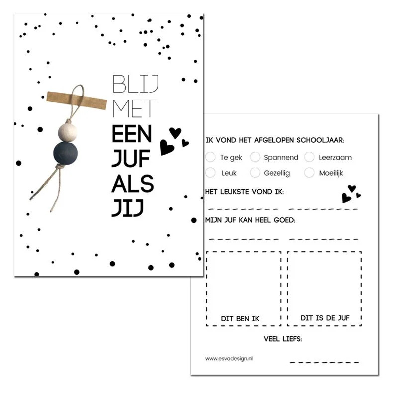 kaart gelukspoppetje juf wit