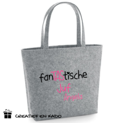 vilten shopper fanTAStische juf, kado juf, vilten tas juf,