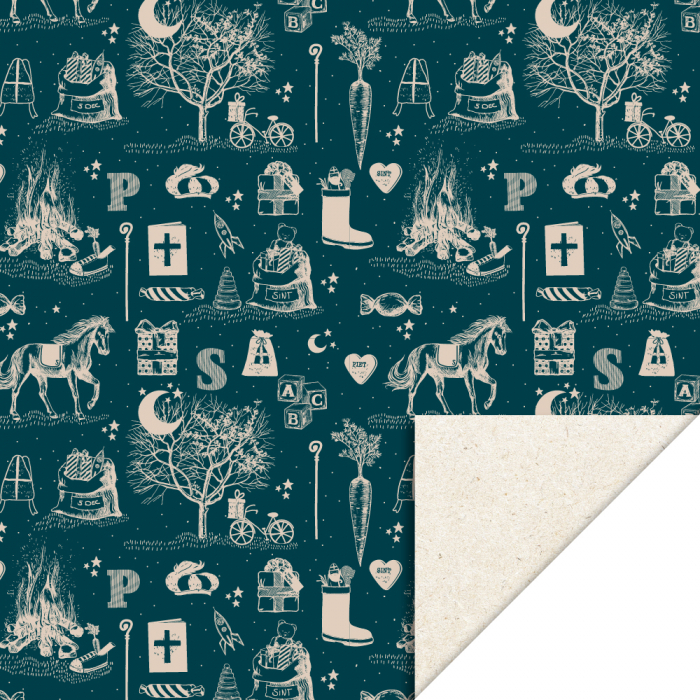 inpakpapier sint vintage dark blue, inpakpapier sinterklaas, inpakken