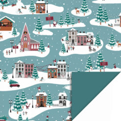inpakpapier x-mas landscape blue, kadopapier kerstmis, inpakken kerst