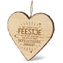 gefeliciteerd jarige hart, het leven is een feestje, houten hart hanger, kado verjaardag, mijn hart