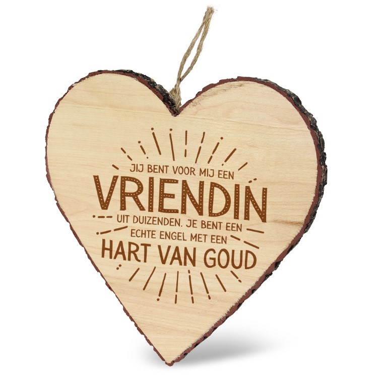 vriendin hart, jij bent voor mij een vriendin uit duizenden, mijn hart, houten hart hanger, kado vrienden