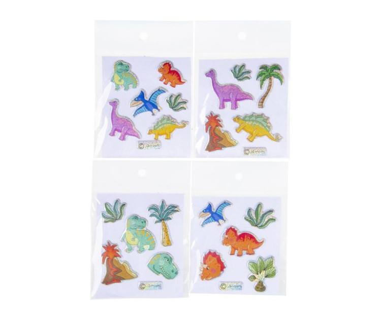 dinosaurus stickers glitter, dino traktatie, jongens traktatie, uitdeelkadootjes.