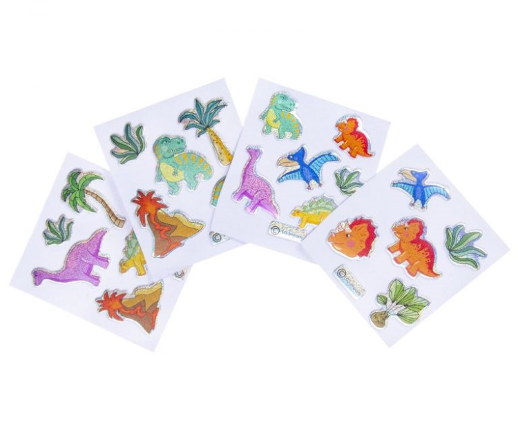 dinosaurus stickers glitter, dino traktatie, uitdeelkadootjes