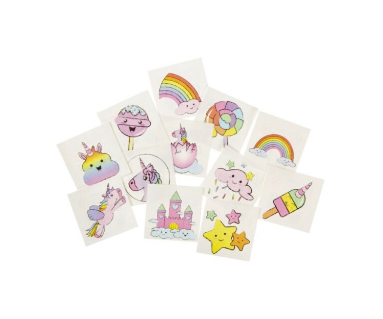 eenhoorn tattoos, unicorn tatoeages, eenhoorn traktatie, trakteren, meiden traktatie, uitdeelkadootjes
