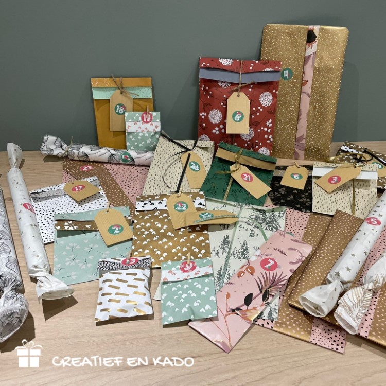 adventskalender inpakmaterialen, inpakken kerst,