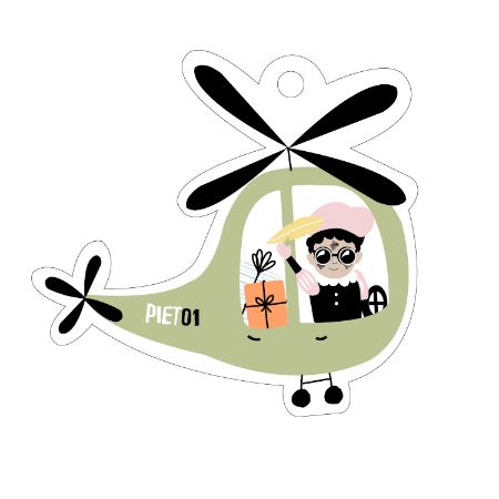 kadolabel helikopter, pakjes speurtocht, inpakken sinterklaas