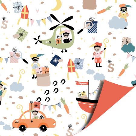 inpakpapier pakjes speurtocht, cadeaupapier Sinterklaas, inpakken