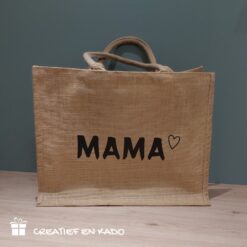 jute shopper bedrukt, jute shopper mama, jute tas naturel