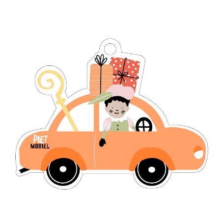 kadolabel pietmobiel, inpakken Sinterklaas, pakjes speurtocht,