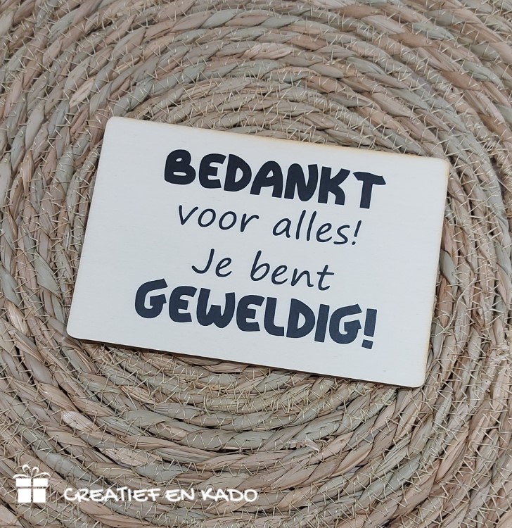 houten kaart bedankt voor alles je bent geweldig, kaart bedankt