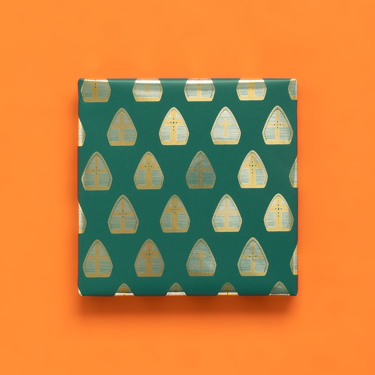 inpakpapier sint mijter blue goud, kadopapier Sinterklaas, inpakken