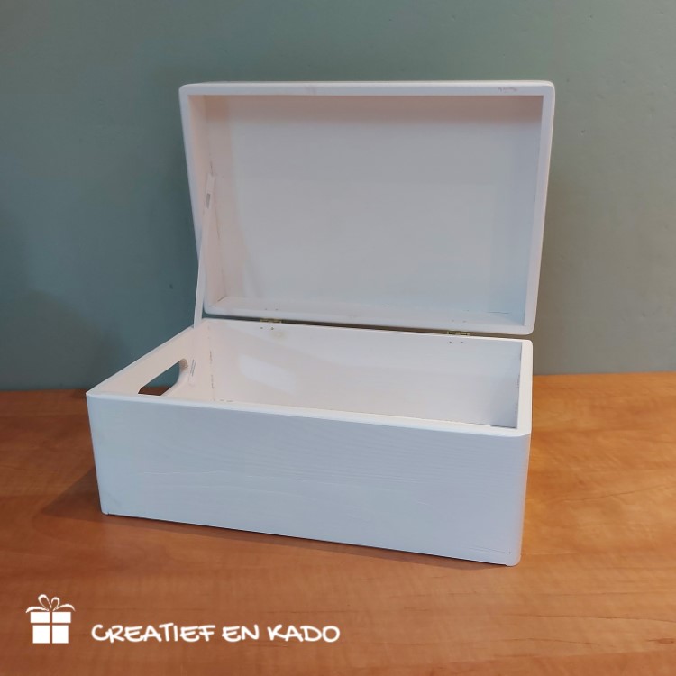 houten kadokist geboorte wit, houten kist open
