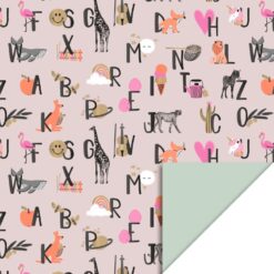 inpakpapier ABC sand, kadopapier alfabet, kadopapier dieren, inpakken,