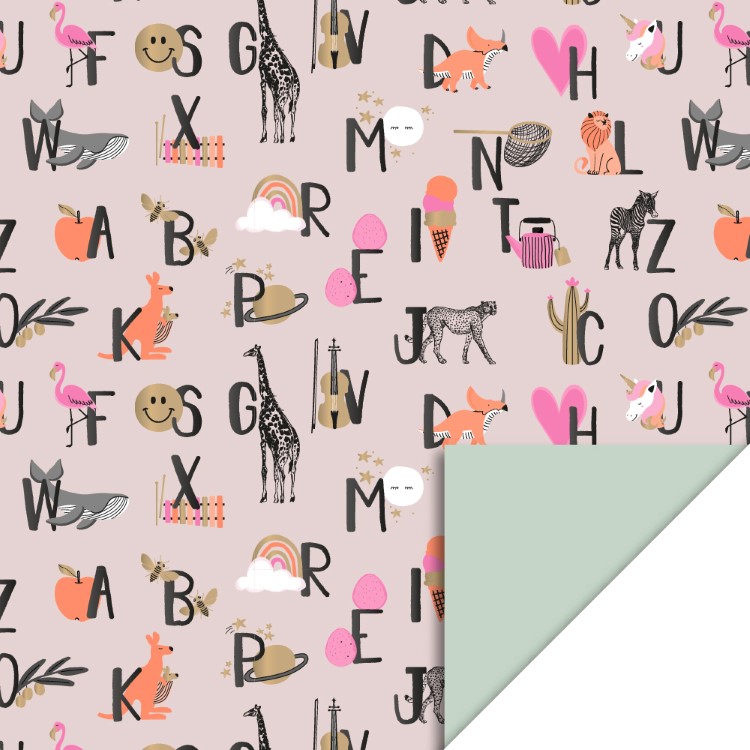 inpakpapier ABC sand, kadopapier alfabet, kadopapier dieren, inpakken,