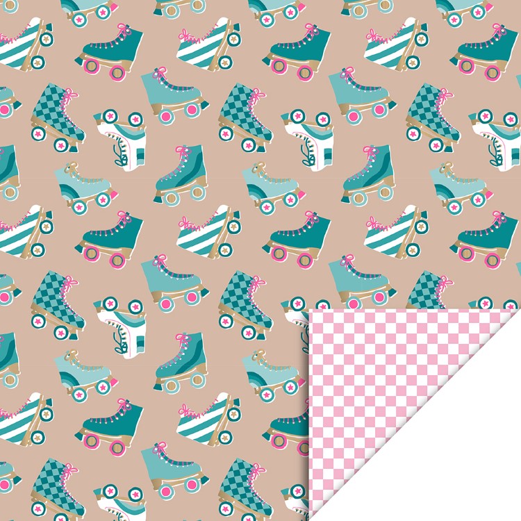 inpakpapier roller skates nude, kadopapier rolschaatsen, kadopapier meisjes, inpakken,