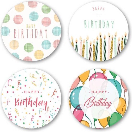 kadostickers happy birthday, sluitstickers verjaardag, inpakken