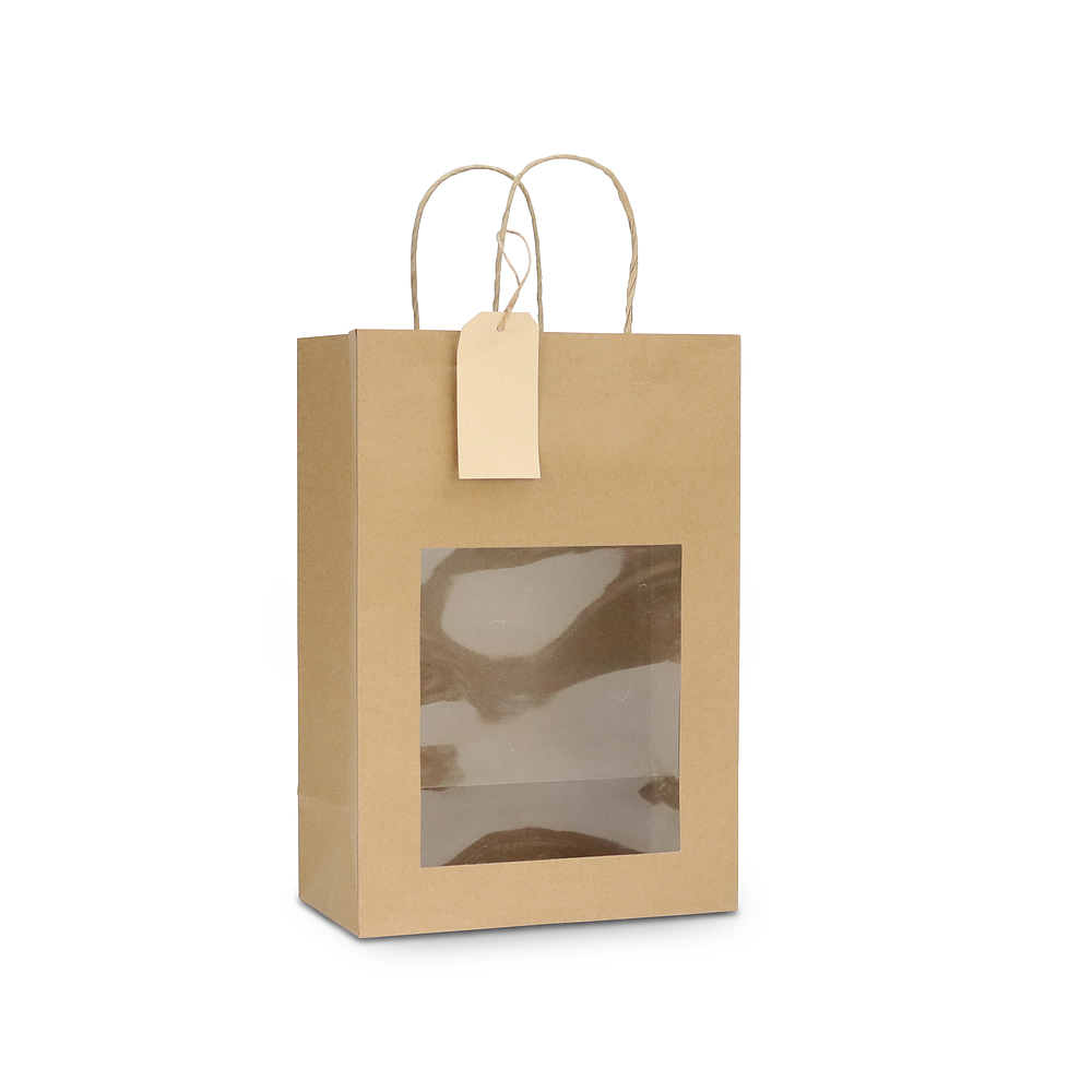 kraft tasje met venster, bruin tasje kraft, inpakken, kadotasje
