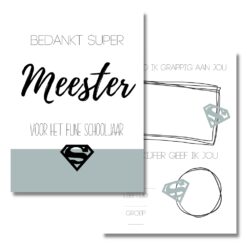 minikaartje bedankt super meester, kaart meester, kado meester