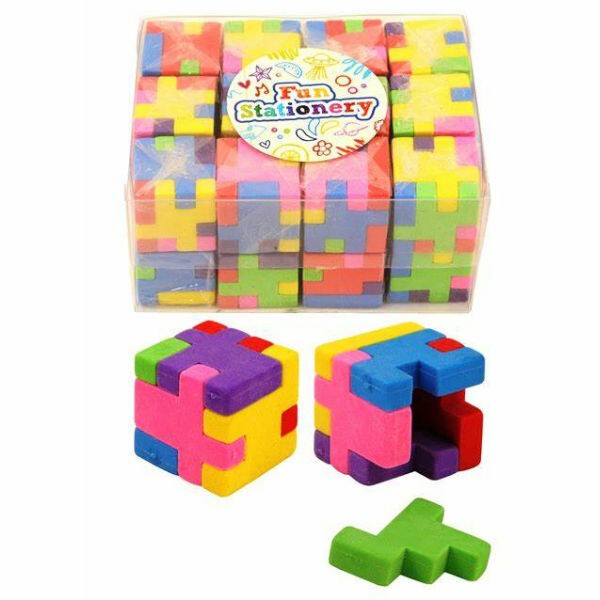 gekleurde gum in de vorm van een puzzel kubus