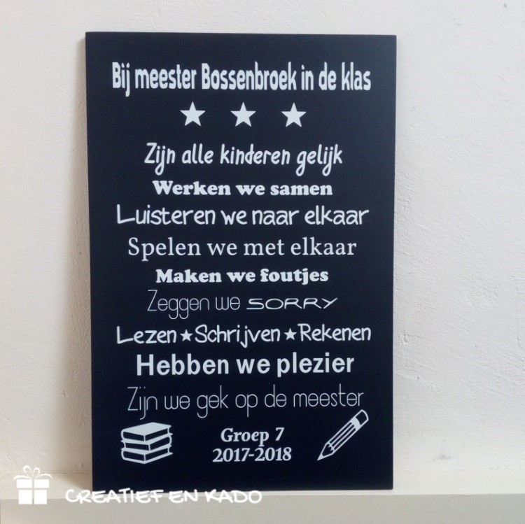 tekstbord bij meester in de klas, kado meester, kado leerkracht