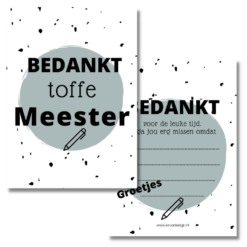 minikaartje bedankt toffe meester, kado meester, inpakken
