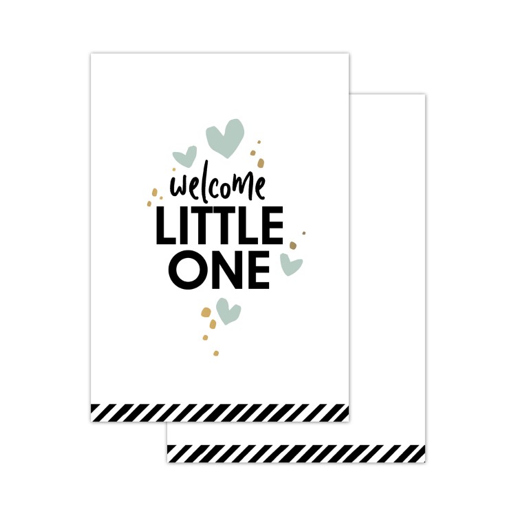 minikaartje welcome little one, inpakken, baby geboren