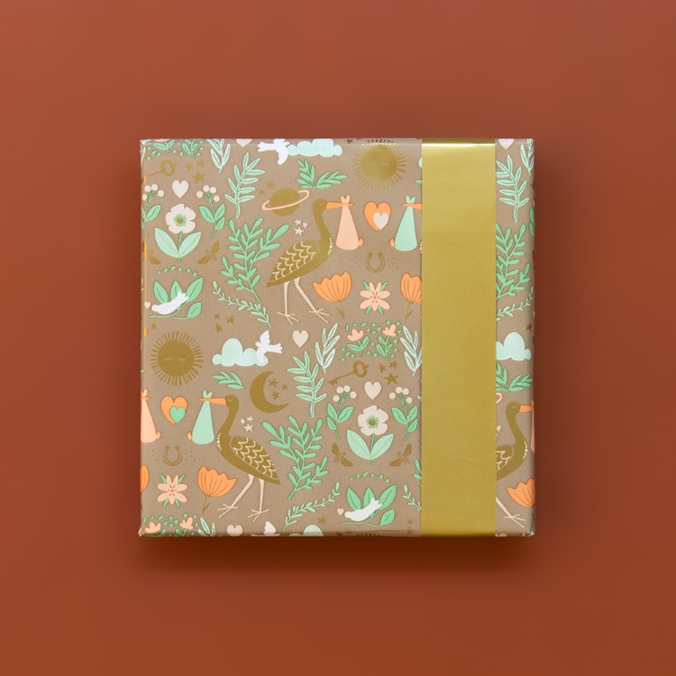 kadopapier baby joy, inpakken, kraamkado, inpakpapier baby