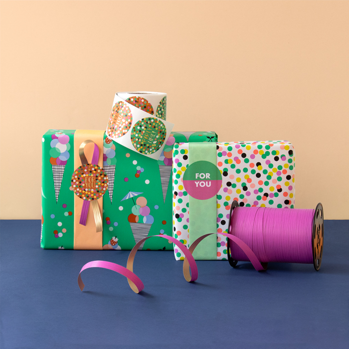 inpakpapier ice confetti, kadopapier ijsjes, inpakken, inpakpapier confetti, kadolint, inpakinspiratie