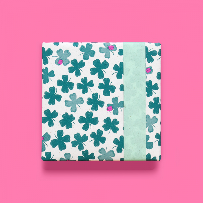 inpakpapier luck mint, kadopapier klavertje vier, inpakken, inpakinspiratie