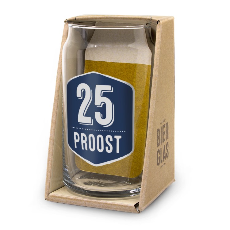 bierglas 25 proost, bierglas verjaardag, bierglas jubileum, kado verjaardag, kado jubileum