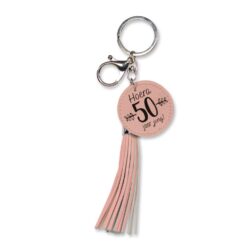 tassel sleutelhanger 50 jaar, sleutelhanger Sarah, kado 50 jaar, leren sleutelhanger