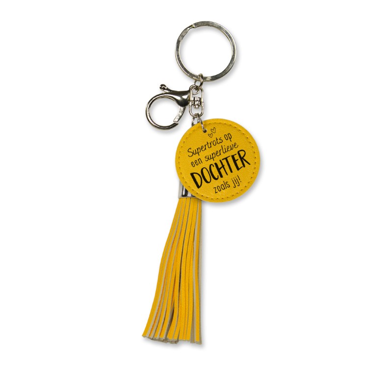 tassel sleutelhanger dochter, supertrots op een superlieve dochter zoals jij, kado dochter, leren sleutelhanger