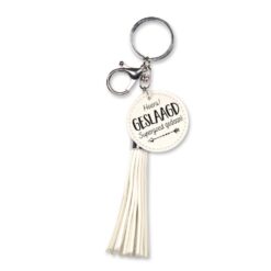 tassel sleutelhanger geslaagd, examen kadootje, leren sleutelhanger